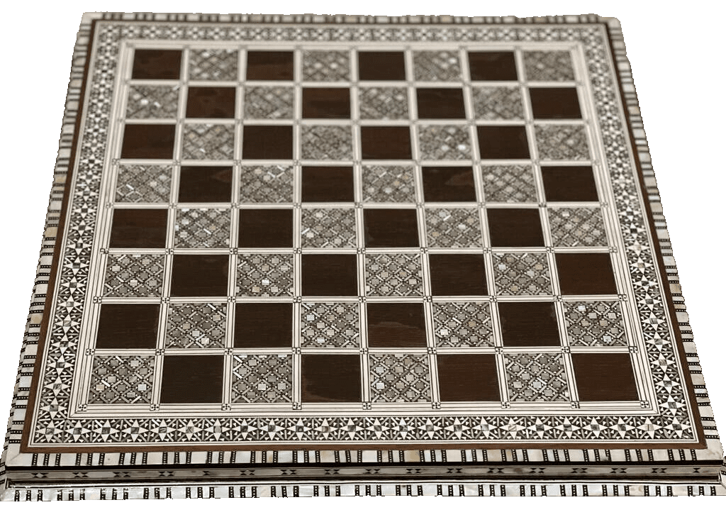 Handmade, Wood Chess Board, Chess Set, Game Board, Inlaid Mother of Pearl (16") - Laila Hand Made Gifts