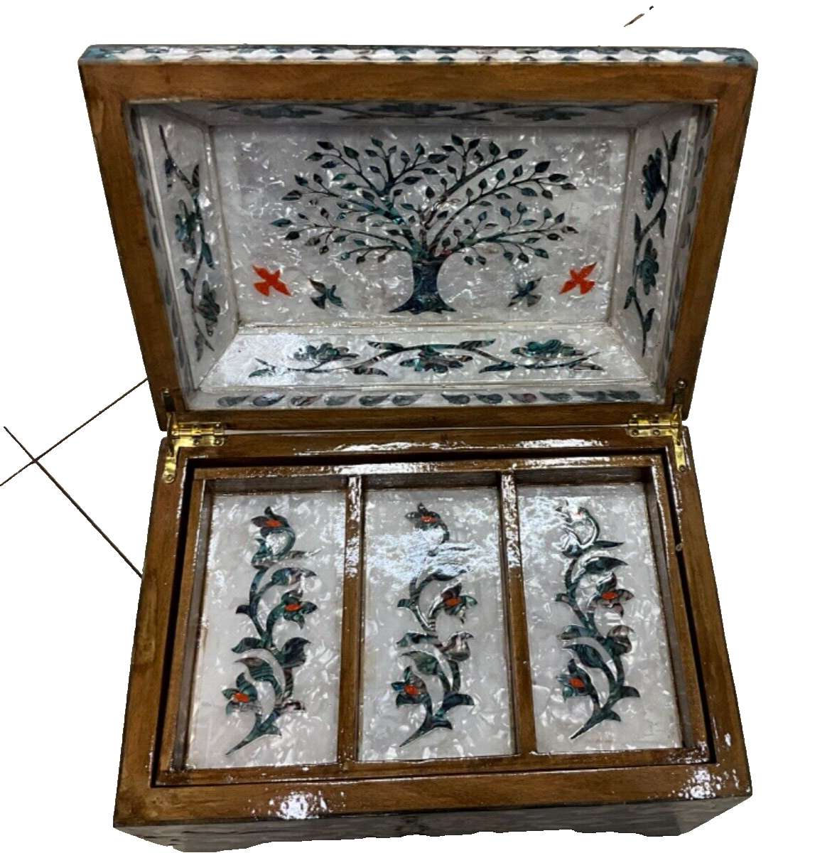 Handmade Wooden Jewelry Box Wood Trinket Storage Wood Box Mother of Pearl Inlay