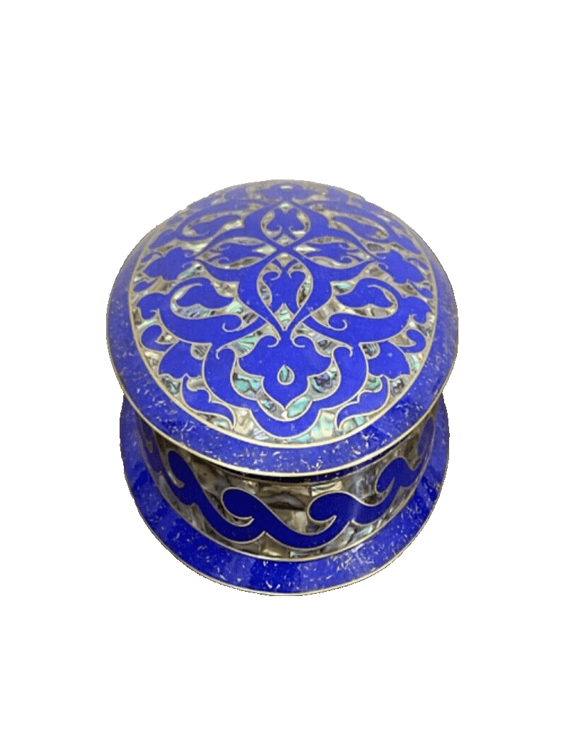 Handmade Lapis & Mother of Pearl Jewelry Box - Oval Trinket Box from Egypt - Laila Hand Made Gifts