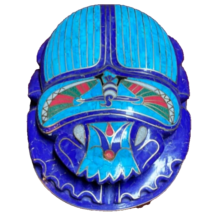 Handmade, Egyptian Pharaonic Scarab , Symbol of Good Luck, Lapis & Turquoise 10"