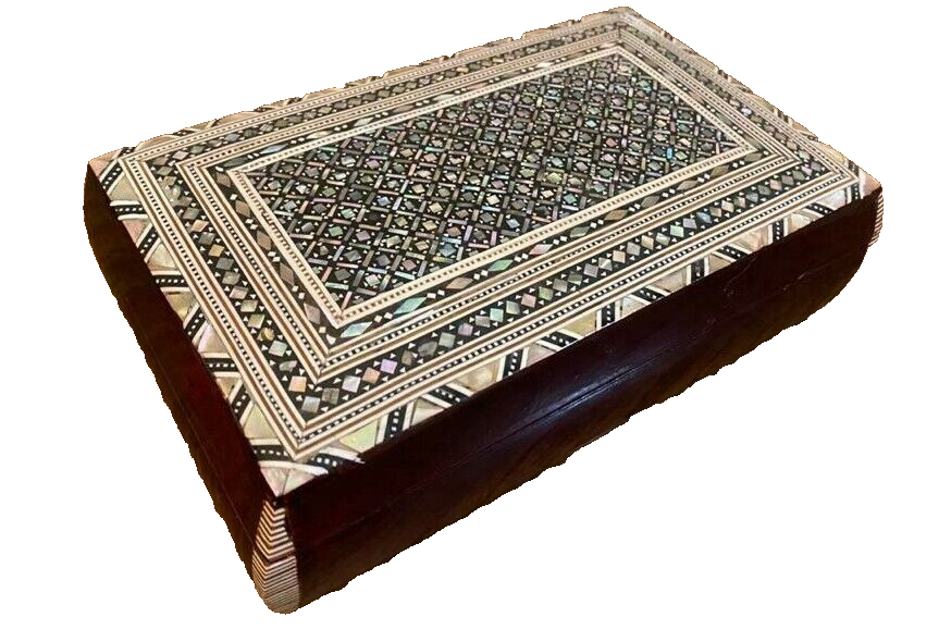 Handmade Wooden Jewelry Box Wood Trinket Storage Wood Box Mother of Pearl Inlay