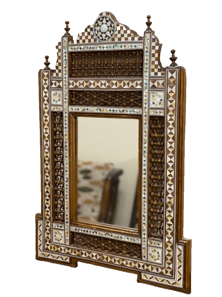 Handmade Mother of pearl Inlay Wood Wall Hanging Mirror Frame Antique Home Decor - Laila Hand Made Gifts