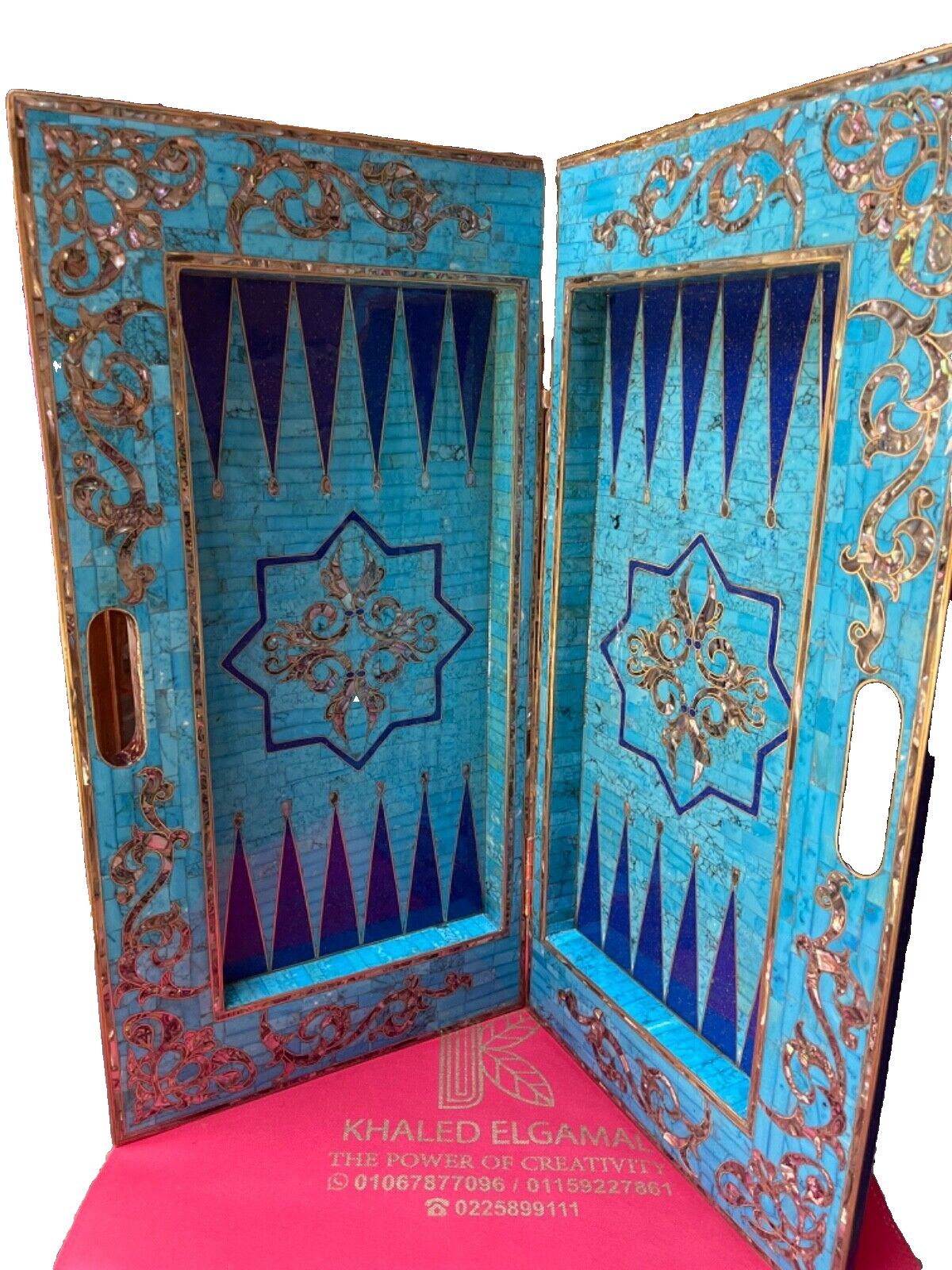 Handmade, Wooden Backgammon Board, Chess Board, Gemstones & Shell Inlay (25.6") - Laila Hand Made Gifts