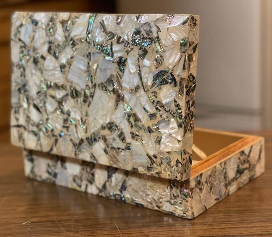 Handmade Wooden Jewelry Box Wood Trinket Storage Wood Box Mother of Pearl Inlay