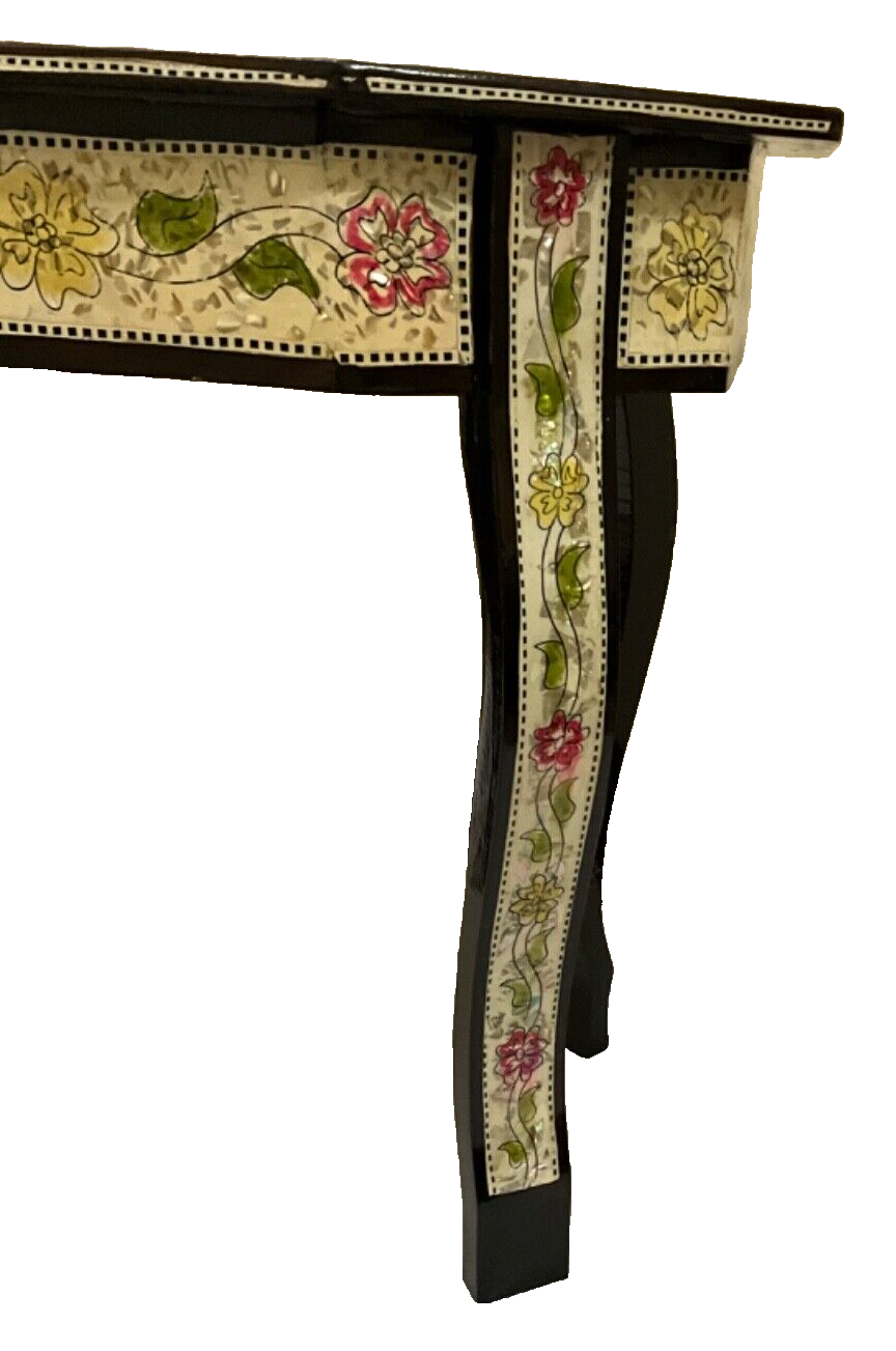 Handmade Wooden End Table Carving Wood Table Home Decor Mother of Pearl Inlay