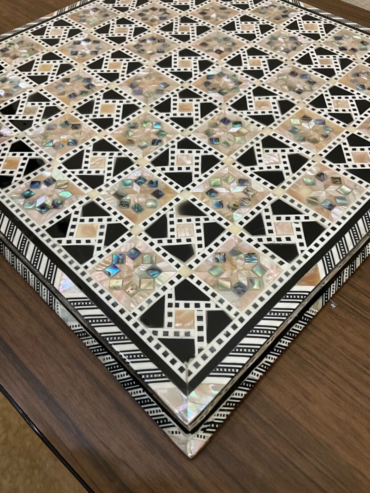 Handmade, Wood Chess Board, Game Board, Unique Board, Inlaid Mother of Pearl 12"