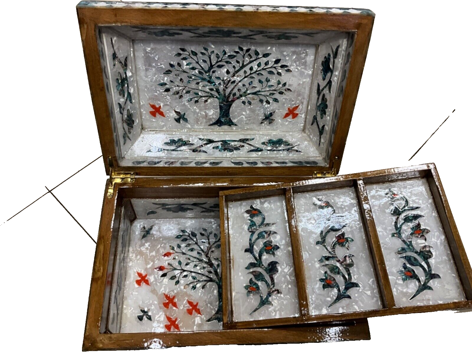 Handmade Wooden Jewelry Box Wood Trinket Storage Wood Box Mother of Pearl Inlay