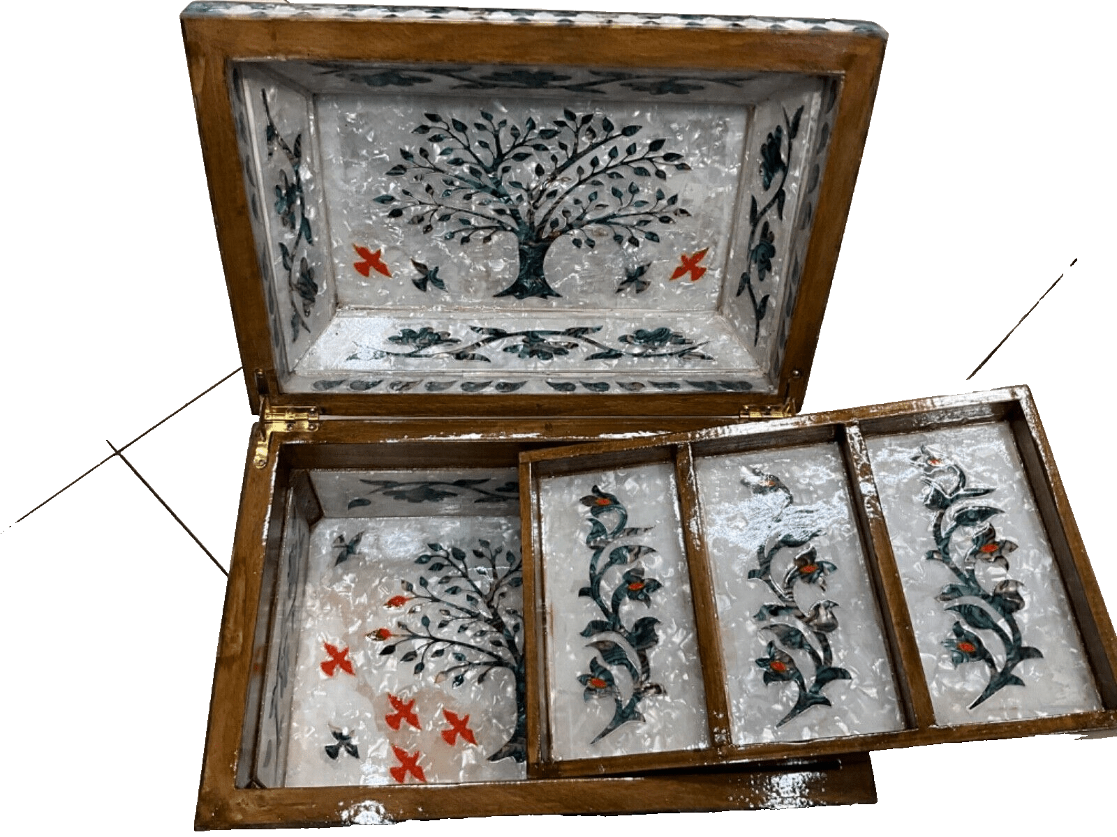 Handmade Wooden Jewelry Box Wood Trinket Storage Wood Box Mother of Pearl Inlay - Laila Hand Made Gifts