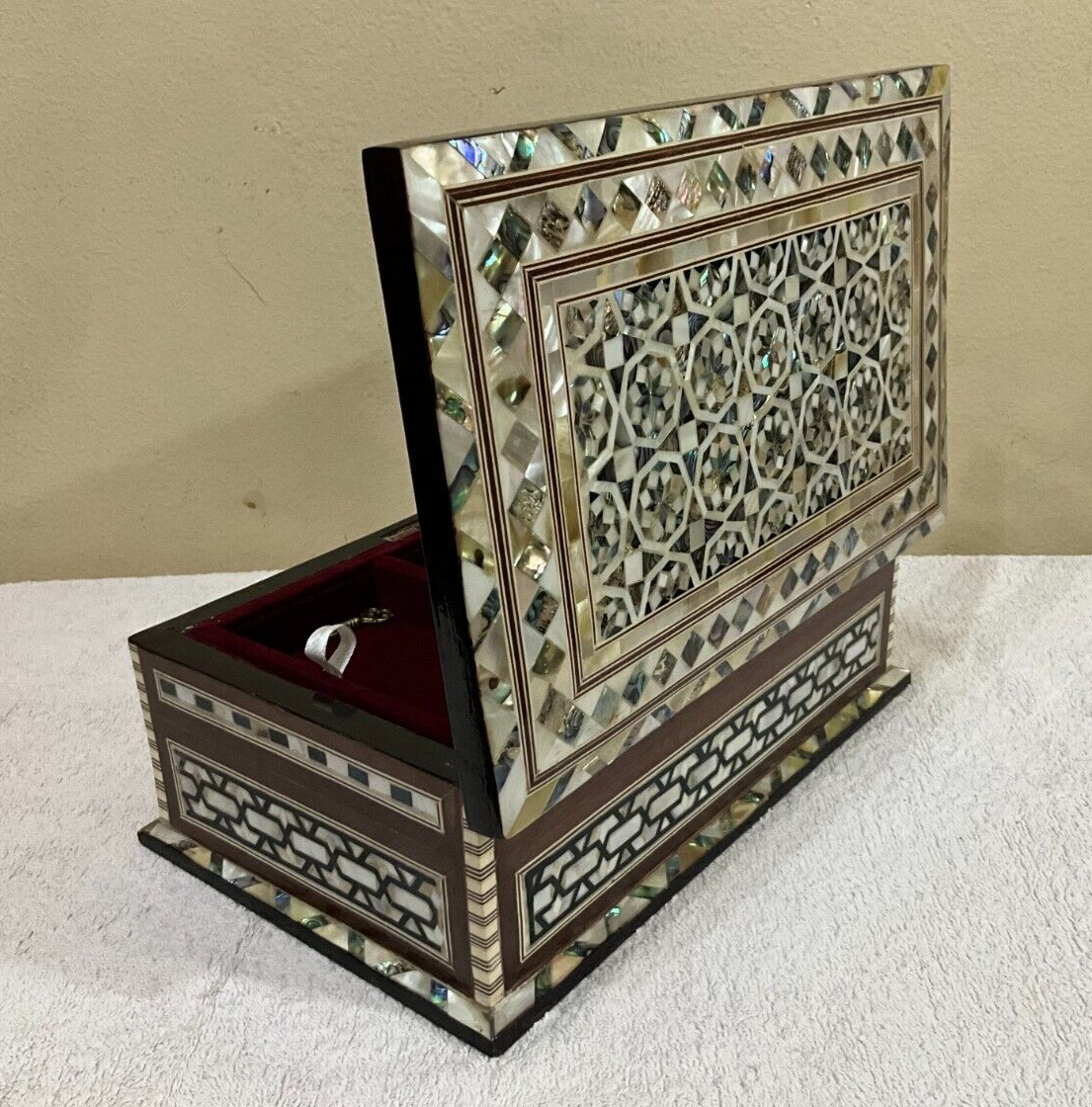 Handmade Wooden Jewelry Box Wood Trinket Storage Wood Box Mother of Pearl Inlay
