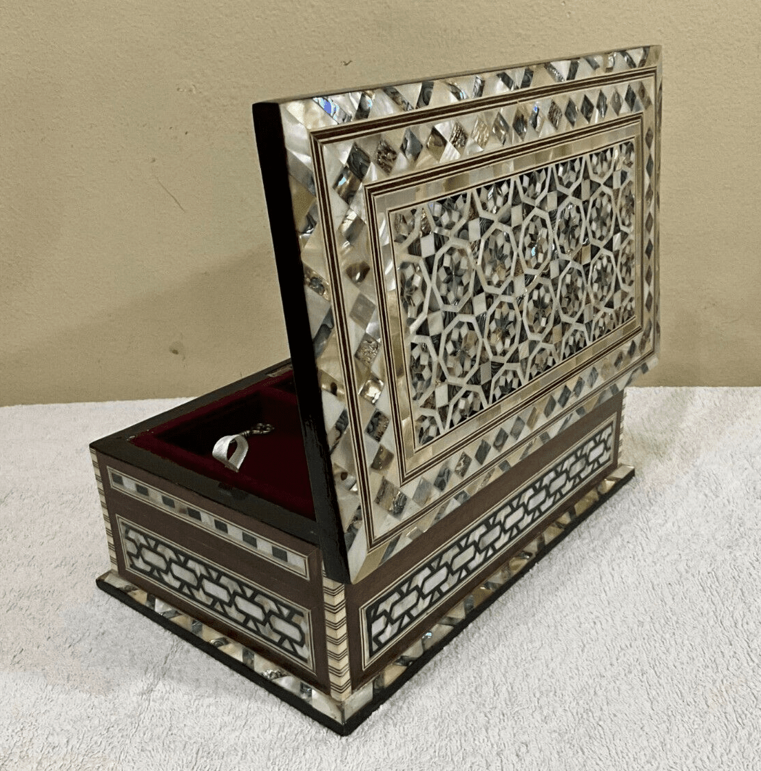 Handmade Wooden Jewelry Box Wood Trinket Storage Wood Box Mother of Pearl Inlay - Laila Hand Made Gifts