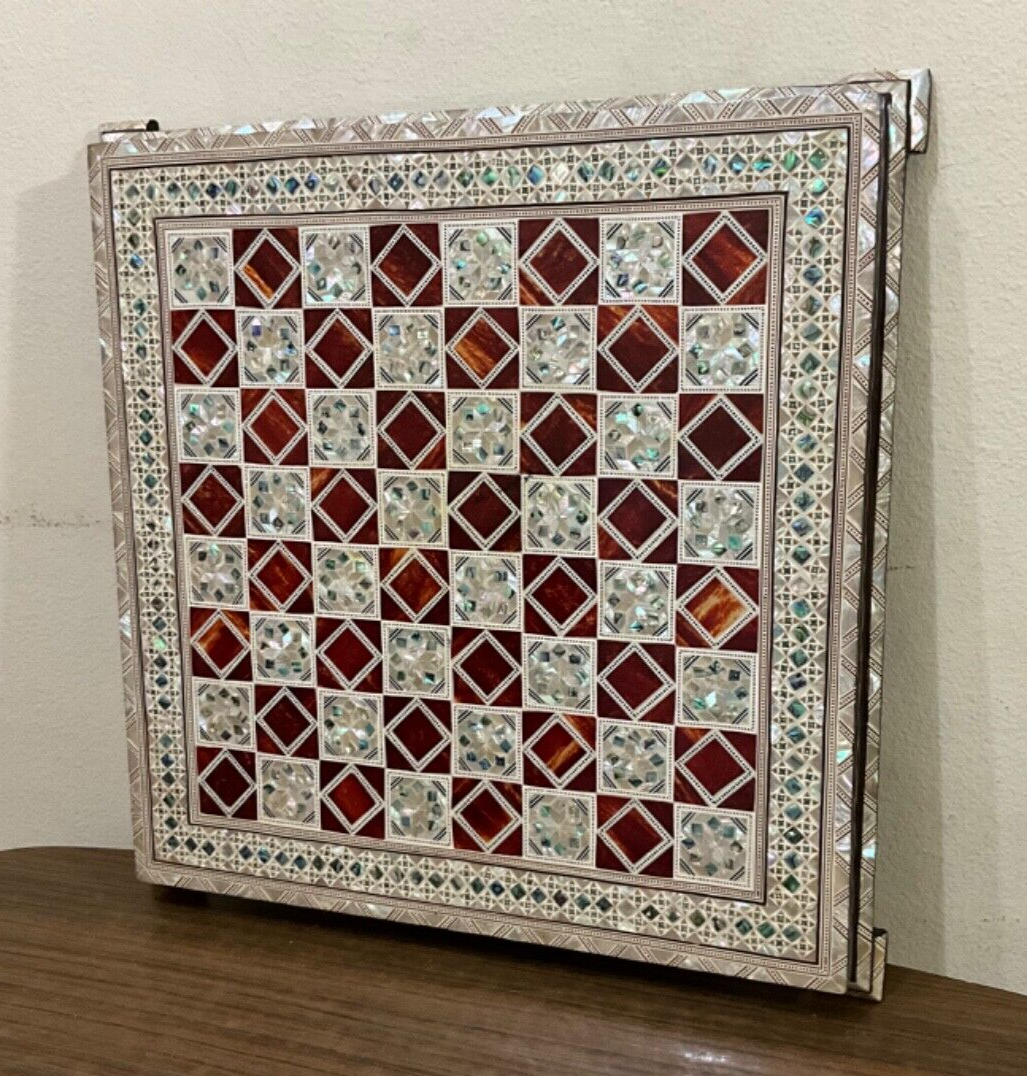 Handmade, Wood Chess Board, Game Board, Unique Board, Inlaid Mother of Pearl 17"