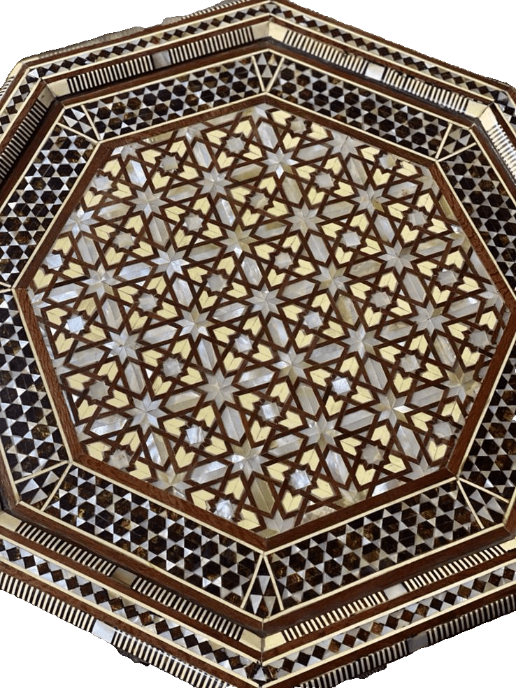 Handmade Wooden End Table Carving Wood Table Home Decor Mother of Pearl Inlay - Laila Hand Made Gifts