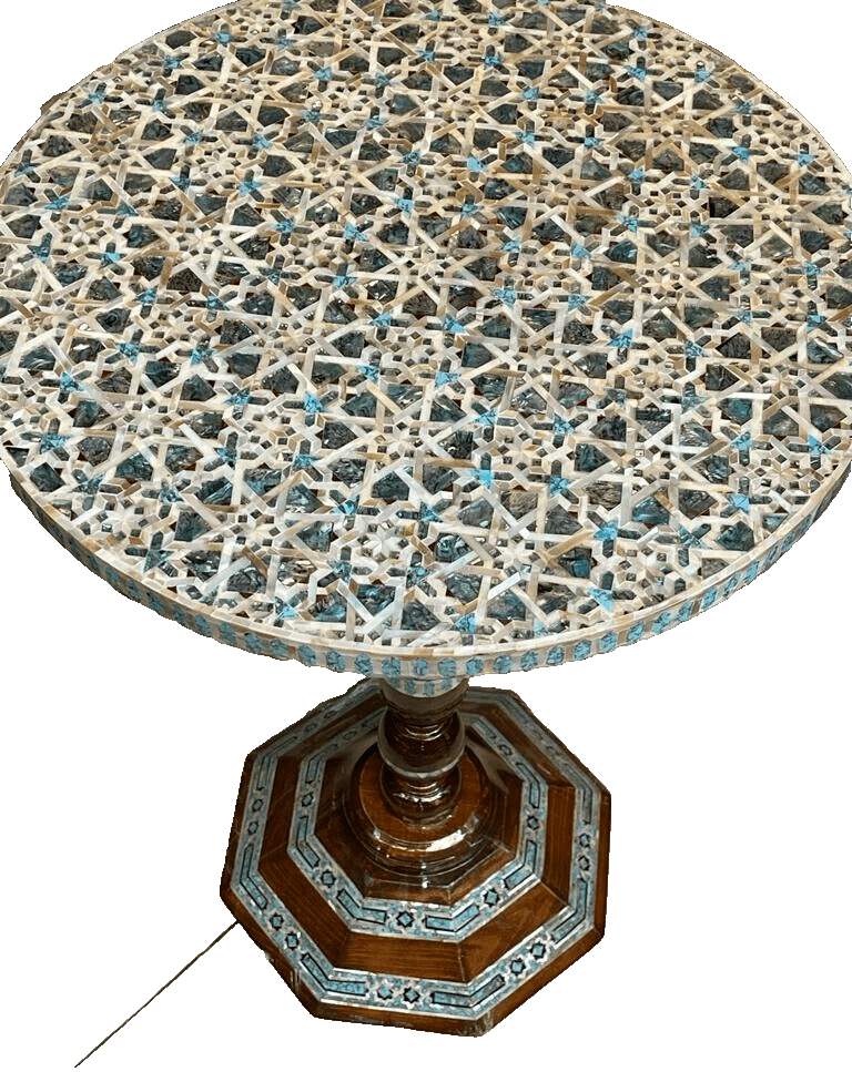 Handmade Wooden End Table Carving Wood Table Home Decor Mother of Pearl Inlay - Laila Hand Made Gifts