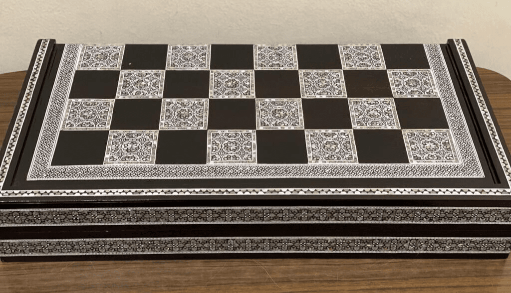 Handmade, Wooden Backgammon Board, Wood Chess Board, Mother of Pearl Inlay (20") - Laila Hand Made Gifts