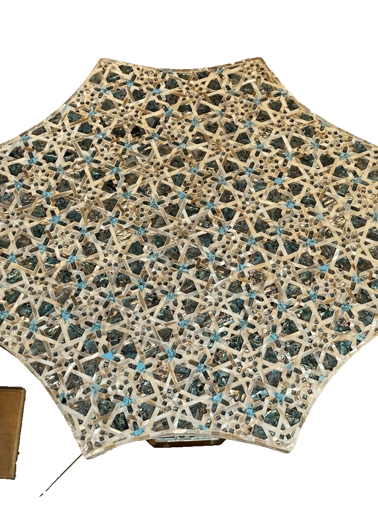 Handmade Wooden End Table Carving Wood Table Home Decor Mother of Pearl Inlay - Laila Hand Made Gifts