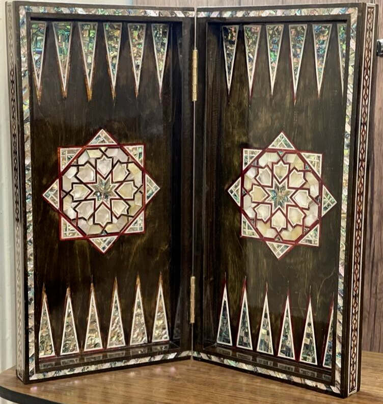 Handmade, Wooden Backgammon Board, Wood Chess Board, Mother of Pearl Inlay (21")