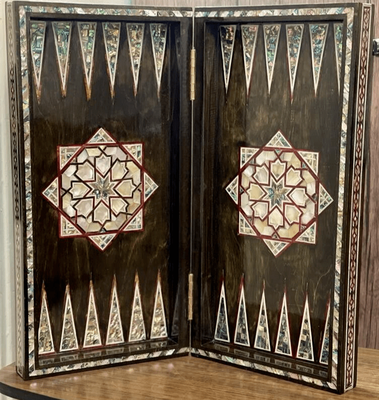 Handmade, Wooden Backgammon Board, Wood Chess Board, Mother of Pearl Inlay (21") - Laila Hand Made Gifts