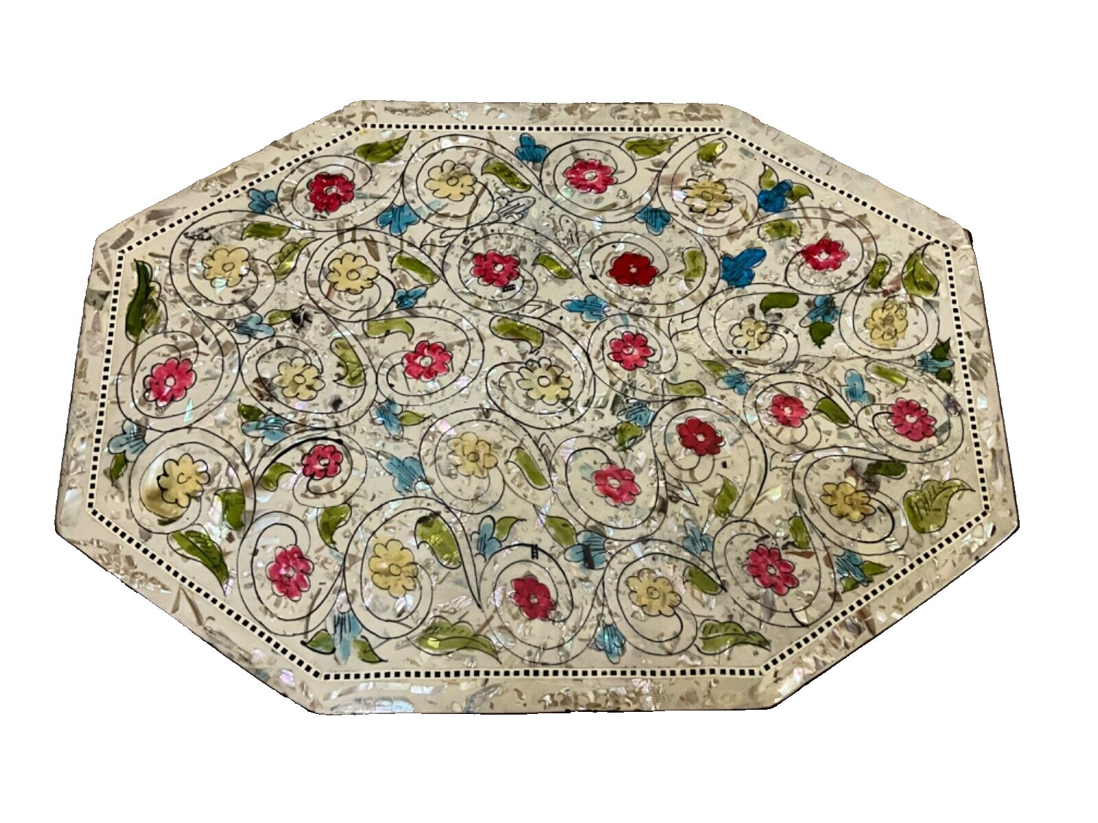 Handmade Wooden End Table Carving Wood Table Home Decor Mother of Pearl Inlay