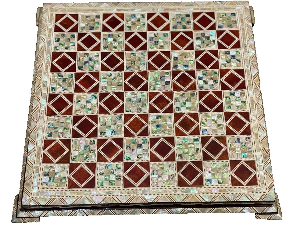 Handmade, Wood Chess Board, Chess Set, Game Board, Inlaid Mother of Pearl (13")