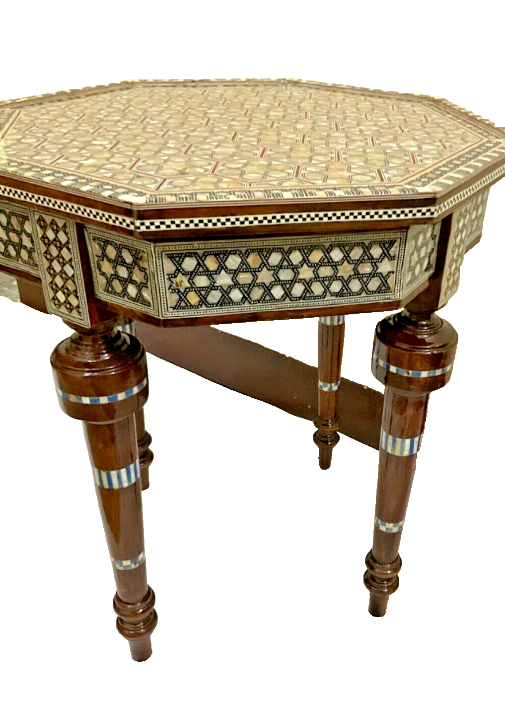 Handmade Wooden End Table Carving Wood Table Home Decor Mother of Pearl Inlay