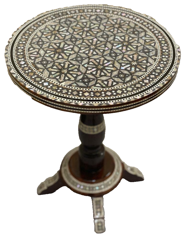 Handmade Wooden End Table Carving Wood Table Home Decor Mother of Pearl Inlay