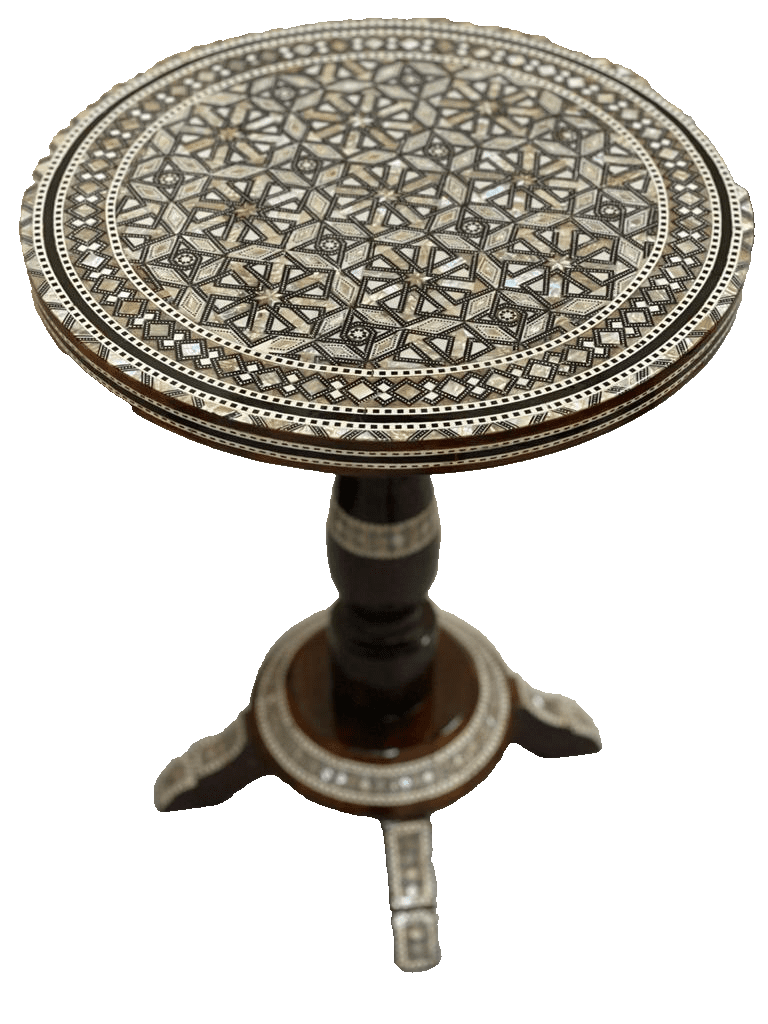 Handmade Wooden End Table Carving Wood Table Home Decor Mother of Pearl Inlay - Laila Hand Made Gifts