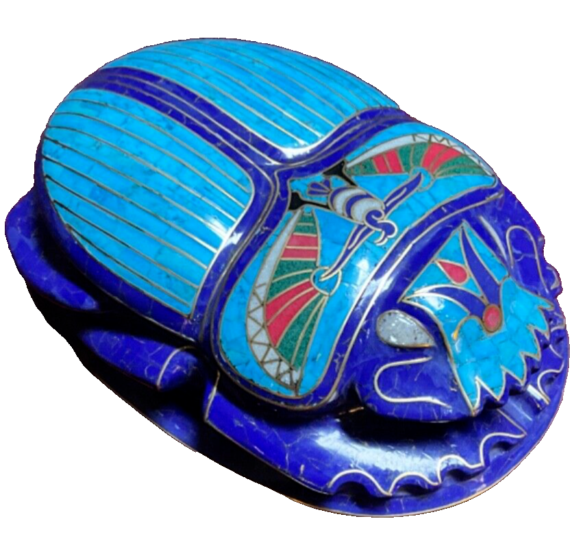 Handmade, Egyptian Pharaonic Scarab , Symbol of Good Luck, Lapis & Turquoise 10"