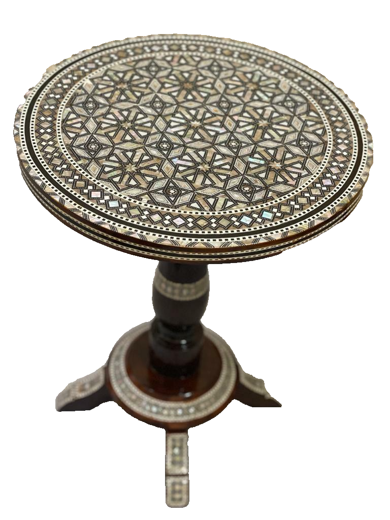Handmade Wooden End Table Carving Wood Table Home Decor Mother of Pearl Inlay