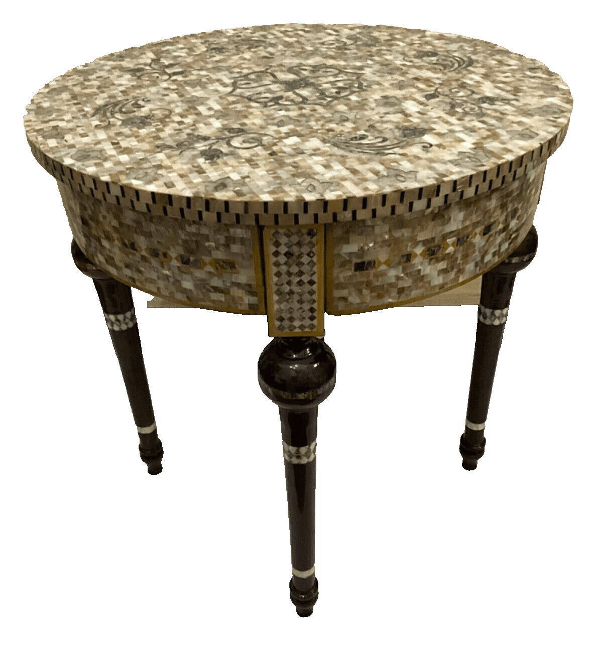 Handmade Wooden End Table Carving Wood Table Home Decor Mother of Pearl Inlay - Laila Hand Made Gifts