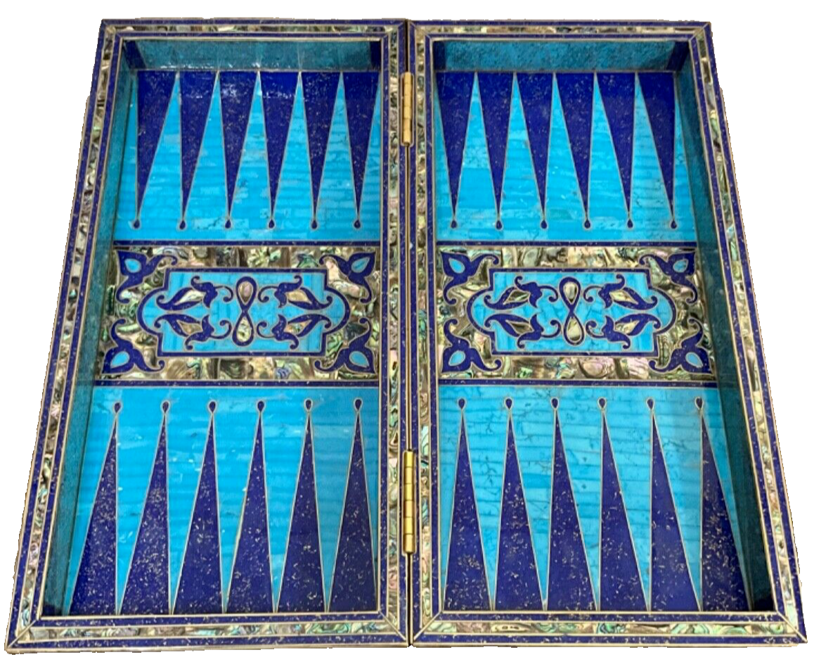 Handmade, Wooden Backgammon Board, Chess Board, Mother of Pearl, Gemstone Inlay