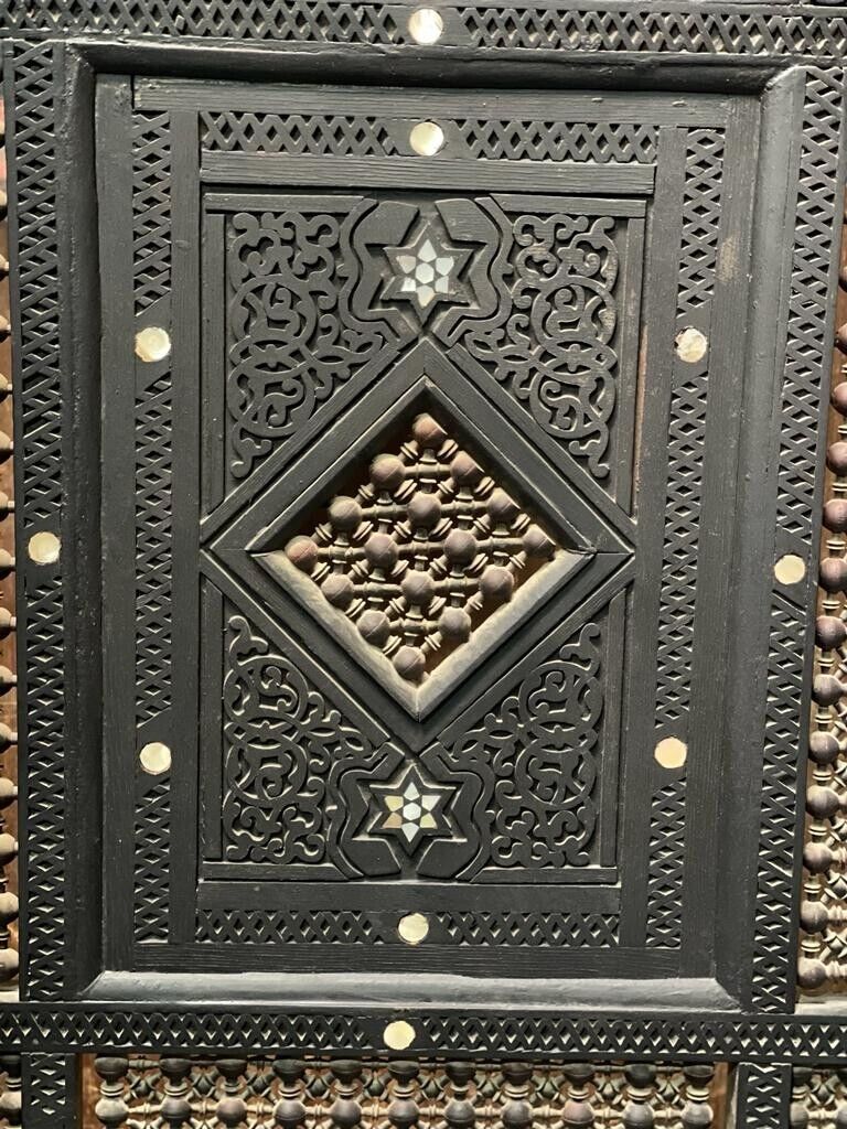 3 Panel Folding Wooden Room Divider Partition Privacy Screen Carving Wood Inlay - Laila Hand Made Gifts