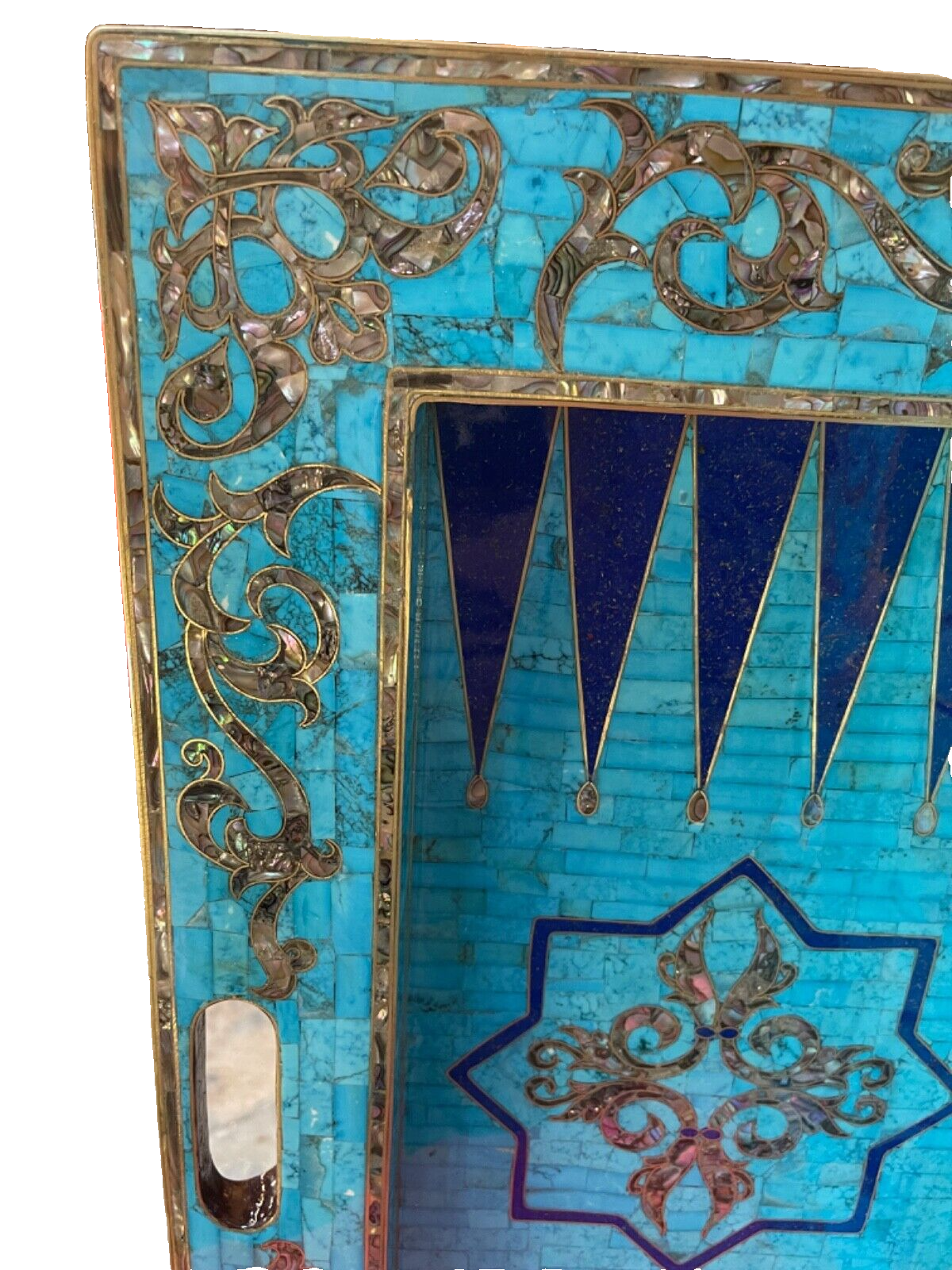 Handmade, Wooden Backgammon Board, Chess Board, Gemstones & Shell Inlay (25.6")