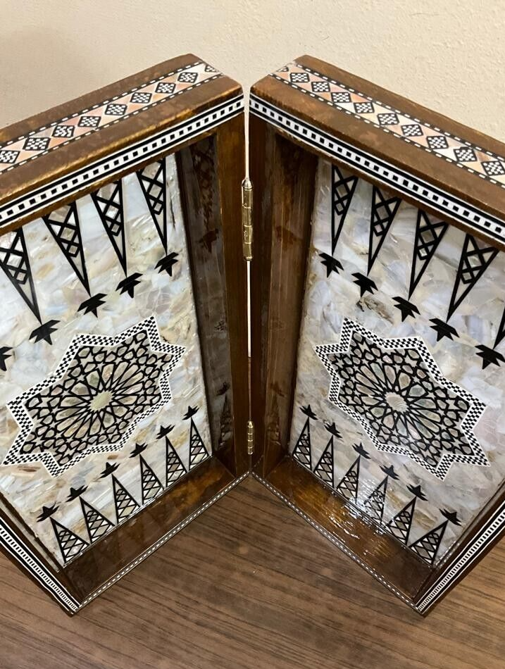 Handmade, Wood Backgammon Board, Game Board, Inlaid Mother Of Pearl (16.8")