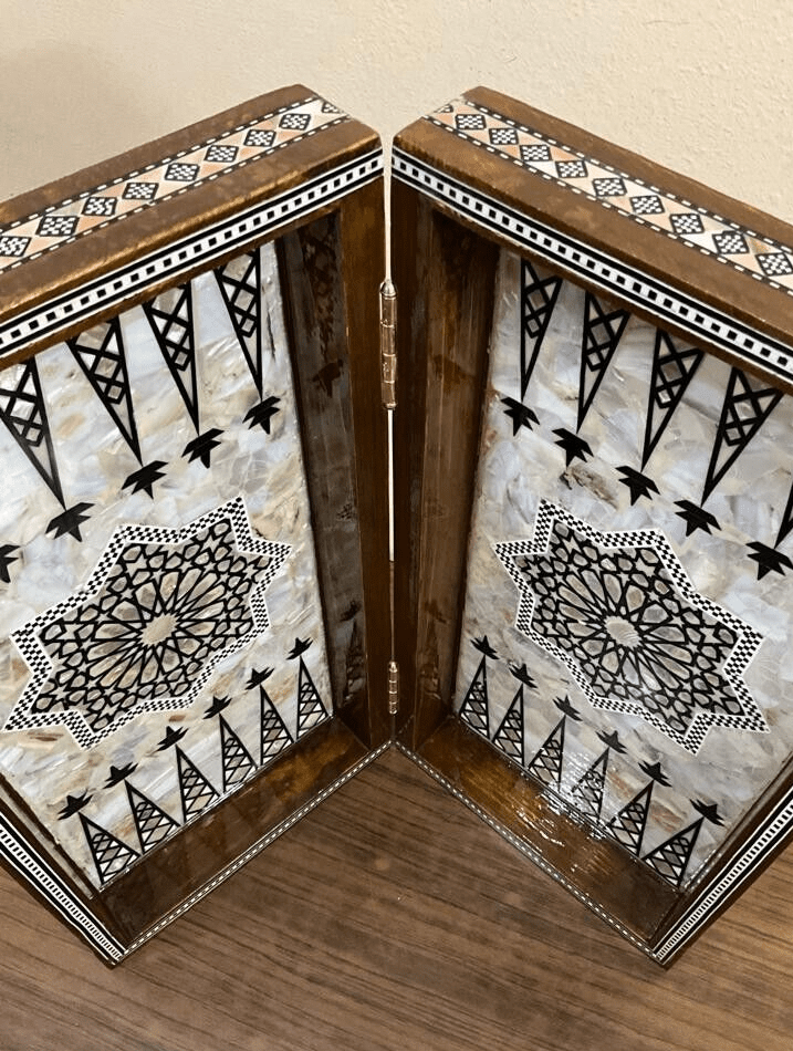 Handmade, Wood Backgammon Board, Game Board, Inlaid Mother Of Pearl (16.8") - Laila Hand Made Gifts