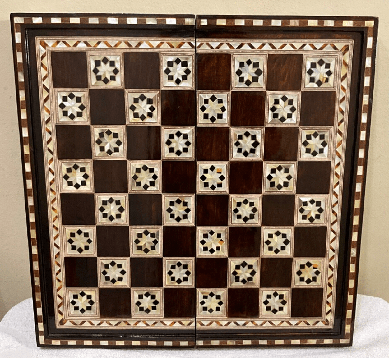 Handmade, Wooden Backgammon Board, Wood Chess Board, Mother of Pearl Inlay (21") - Laila Hand Made Gifts