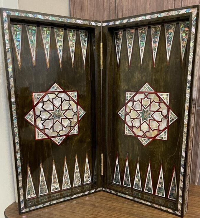 Handmade, Wooden Backgammon Board, Wood Chess Board, Mother of Pearl Inlay (21")