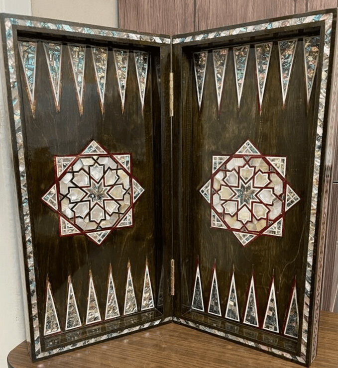 Handmade, Wooden Backgammon Board, Wood Chess Board, Mother of Pearl Inlay (21") - Laila Hand Made Gifts