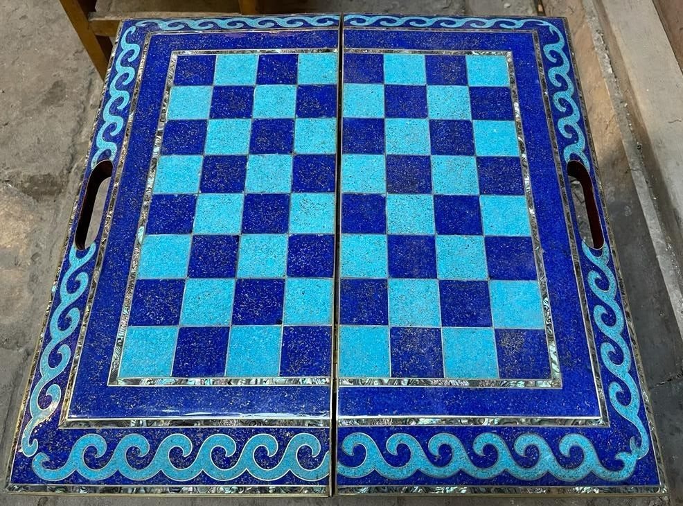 Handmade, Wooden Backgammon Board, Wood Chess Board, Mother of Pearl Inlay 21.6" - Laila Hand Made Gifts