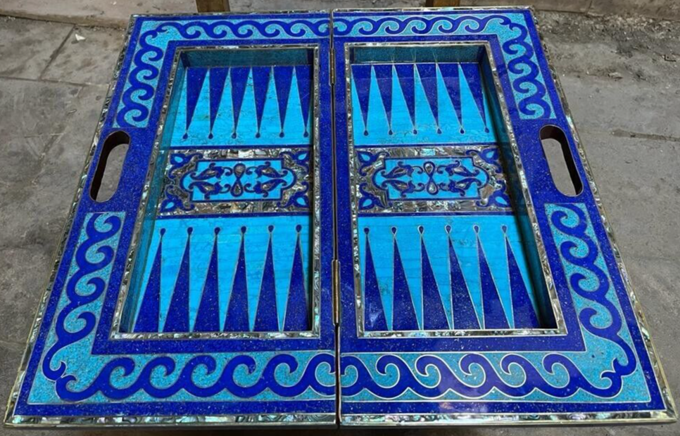 Handmade, Wooden Backgammon Board, Wood Chess Board, Mother of Pearl Inlay 21.6"