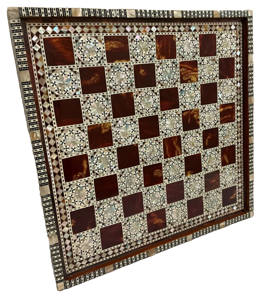 Handmade Wooden Chess Board, Wood Chess Board, Game Board, Mother of Pearl Inlay
