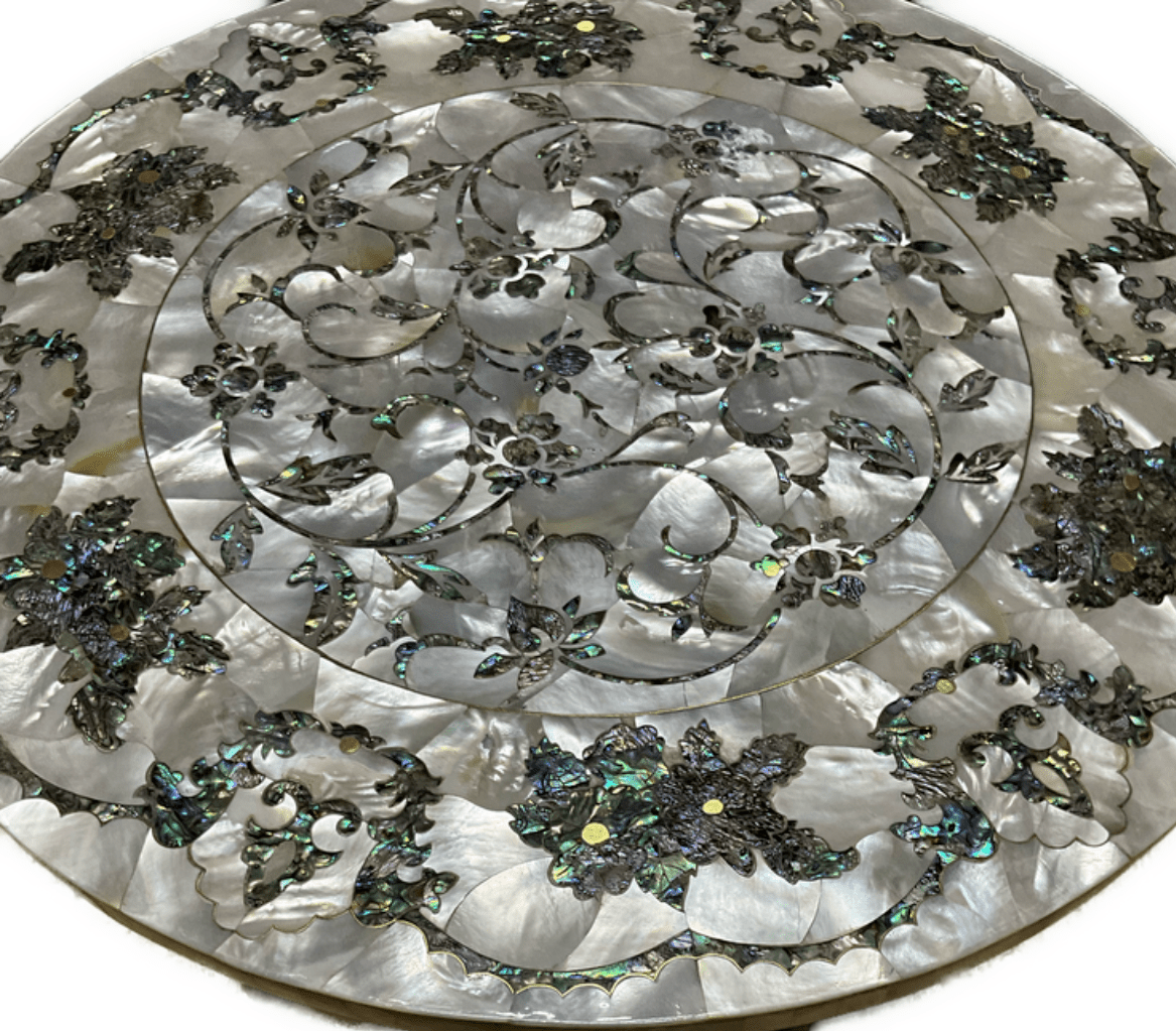 Handmade Wooden End Table Carving Wood Table Home Decor Mother of Pearl Inlay - Laila Hand Made Gifts