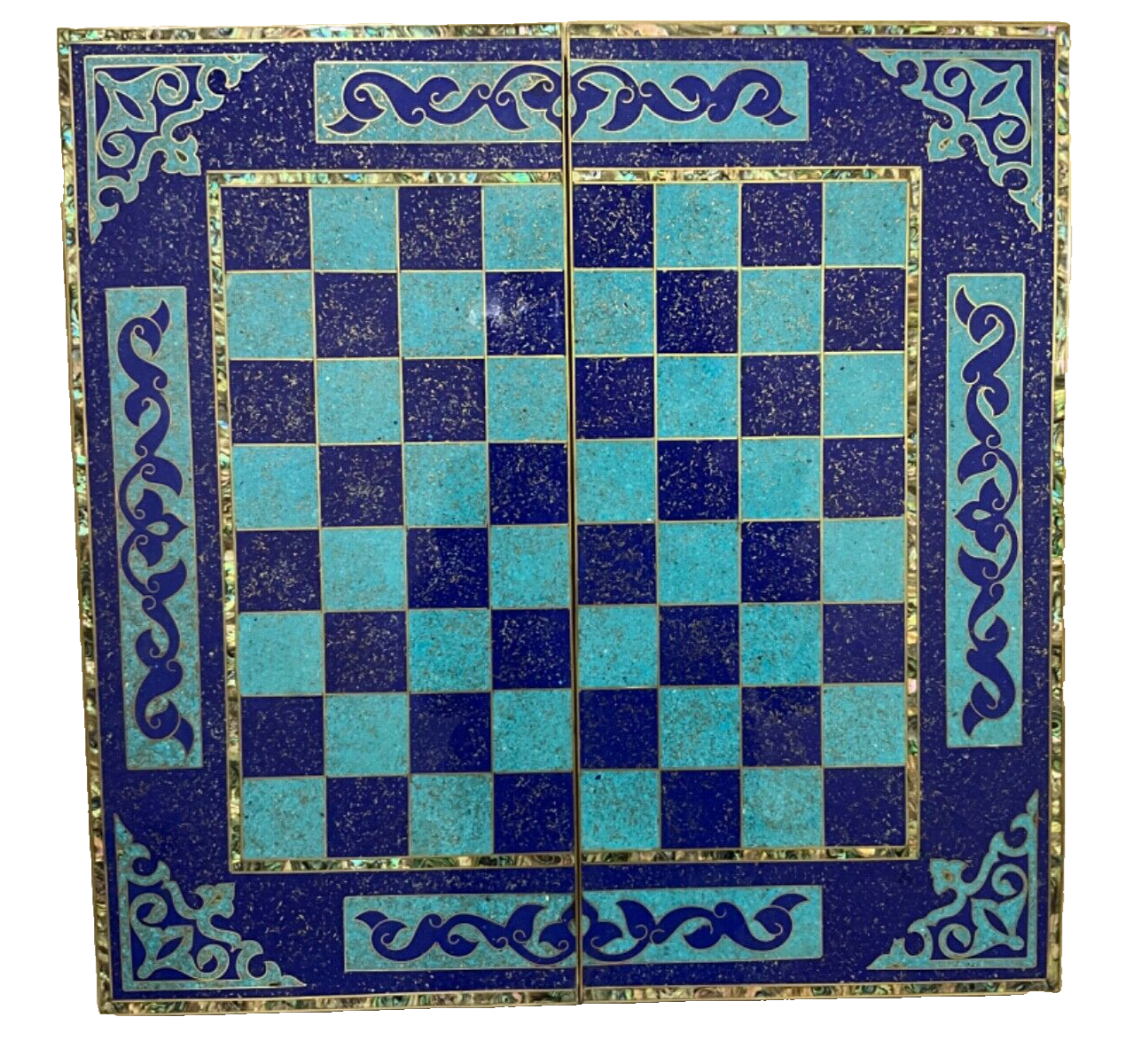 Handmade, Wooden Backgammon Board, Chess Board, Mother of Pearl, Gemstone Inlay