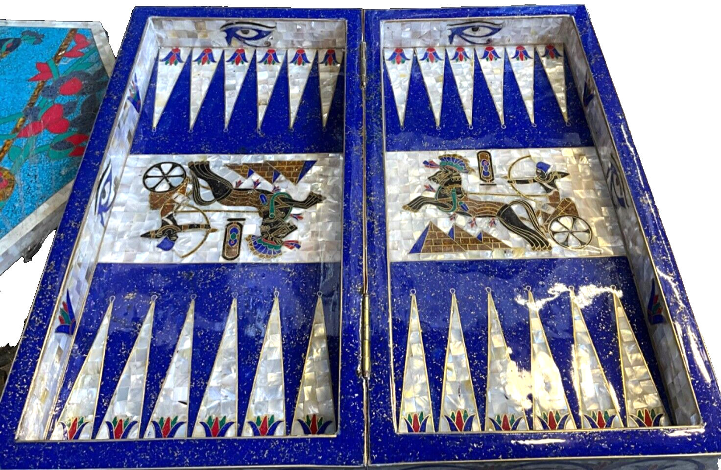 Handmade, Wooden Backgammon Board, Chess Board, Mother of Pearl, Gemstone Inlay