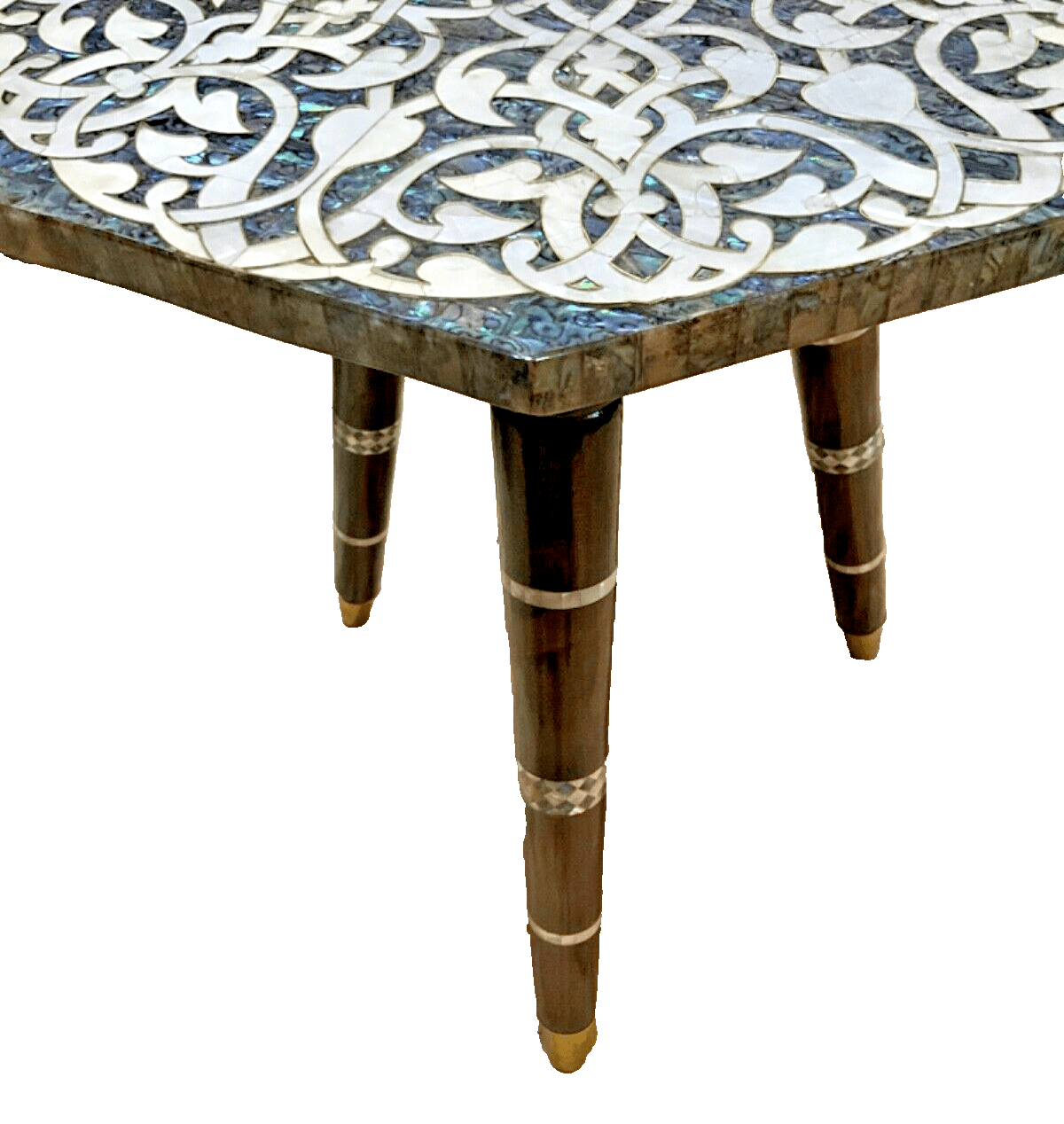Handmade Wooden End Table Carving Wood Table Home Decor Mother of Pearl Inlay - Laila Hand Made Gifts