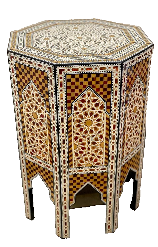 Handmade Wooden End Table Carving Wood Table Home Decor Mother of Pearl Inlay