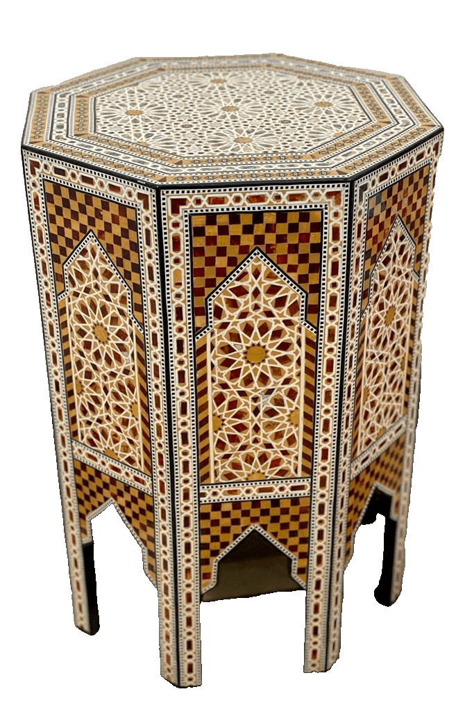 Handmade Wooden End Table Carving Wood Table Home Decor Mother of Pearl Inlay - Laila Hand Made Gifts