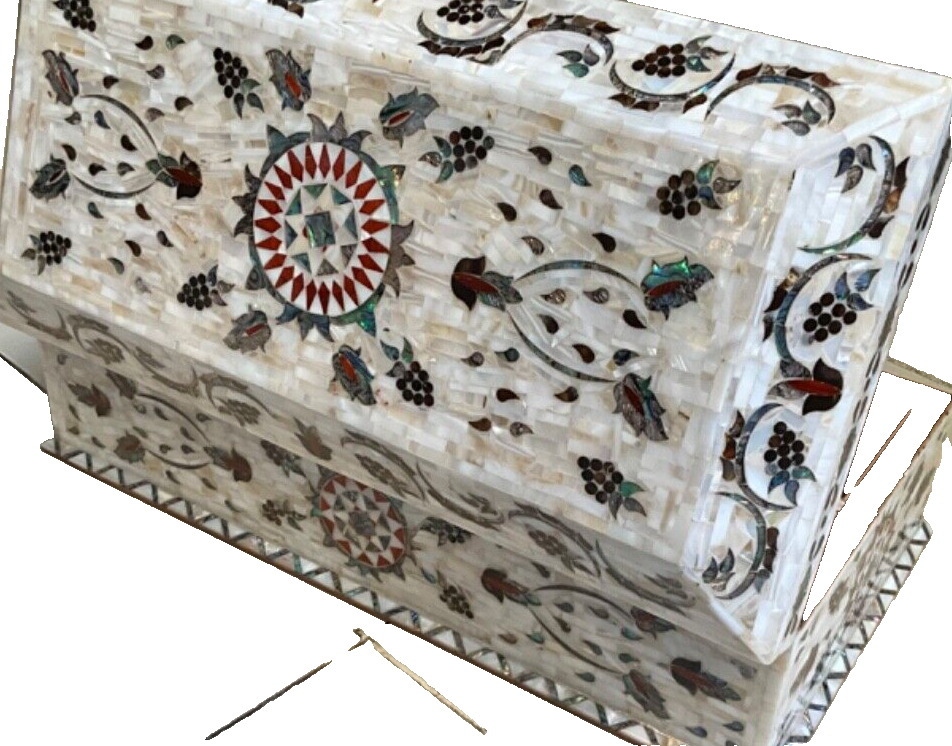 Handmade Wooden Jewelry Box Wood Trinket Storage Wood Box Mother of Pearl Inlay