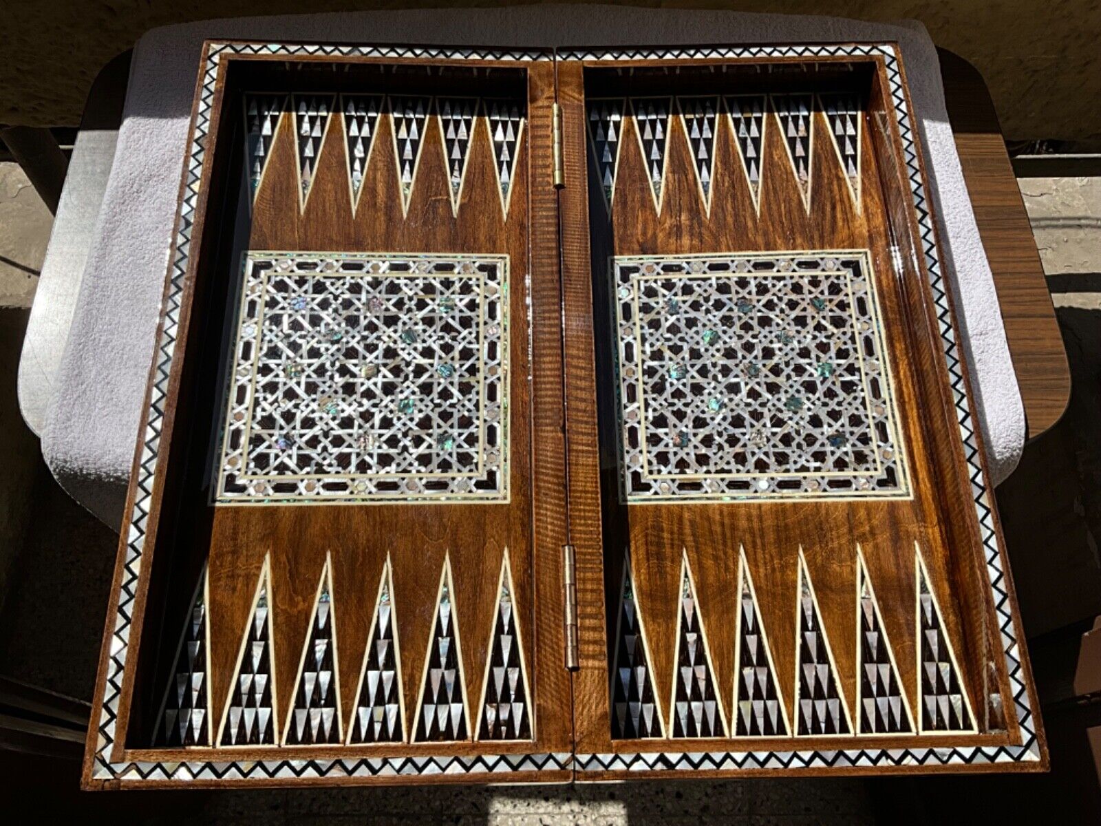 Handmade, Wooden Backgammon Board, Wood Chess Board, Mother of Pearl Inlay (20") - Laila Hand Made Gifts