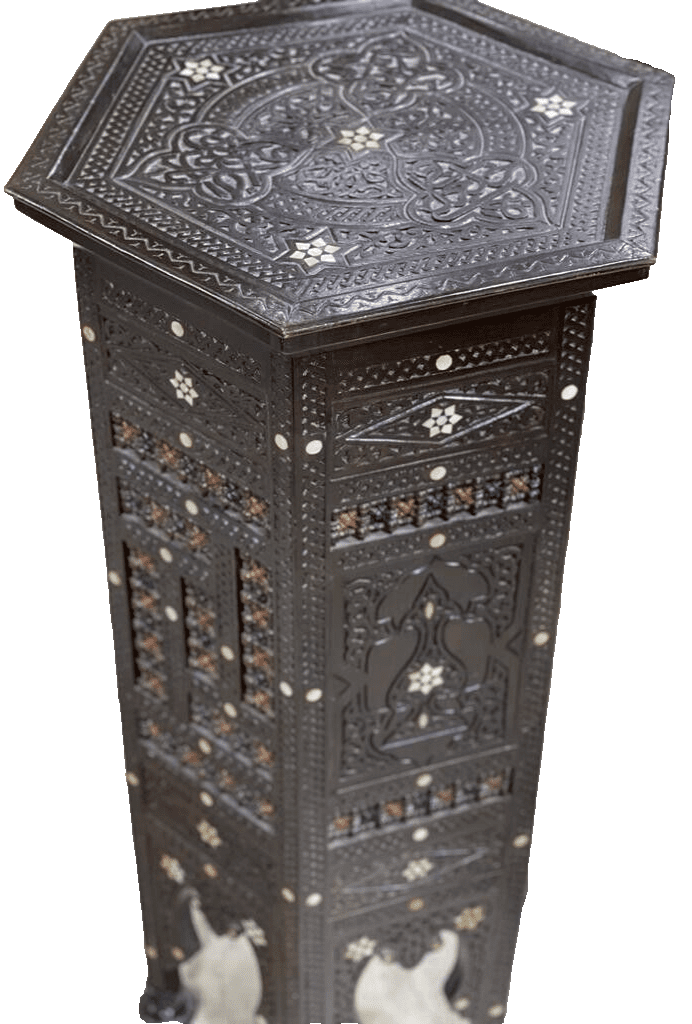 Handmade Wooden End Table Carving Wood Table Home Decor Mother of Pearl Inlay - Laila Hand Made Gifts