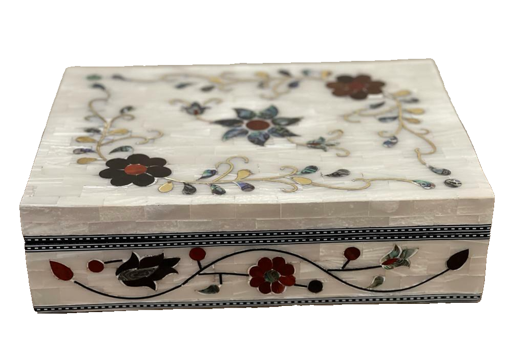 Handmade Wooden Jewelry Box Wood Trinket Storage Wood Box Mother of Pearl Inlay